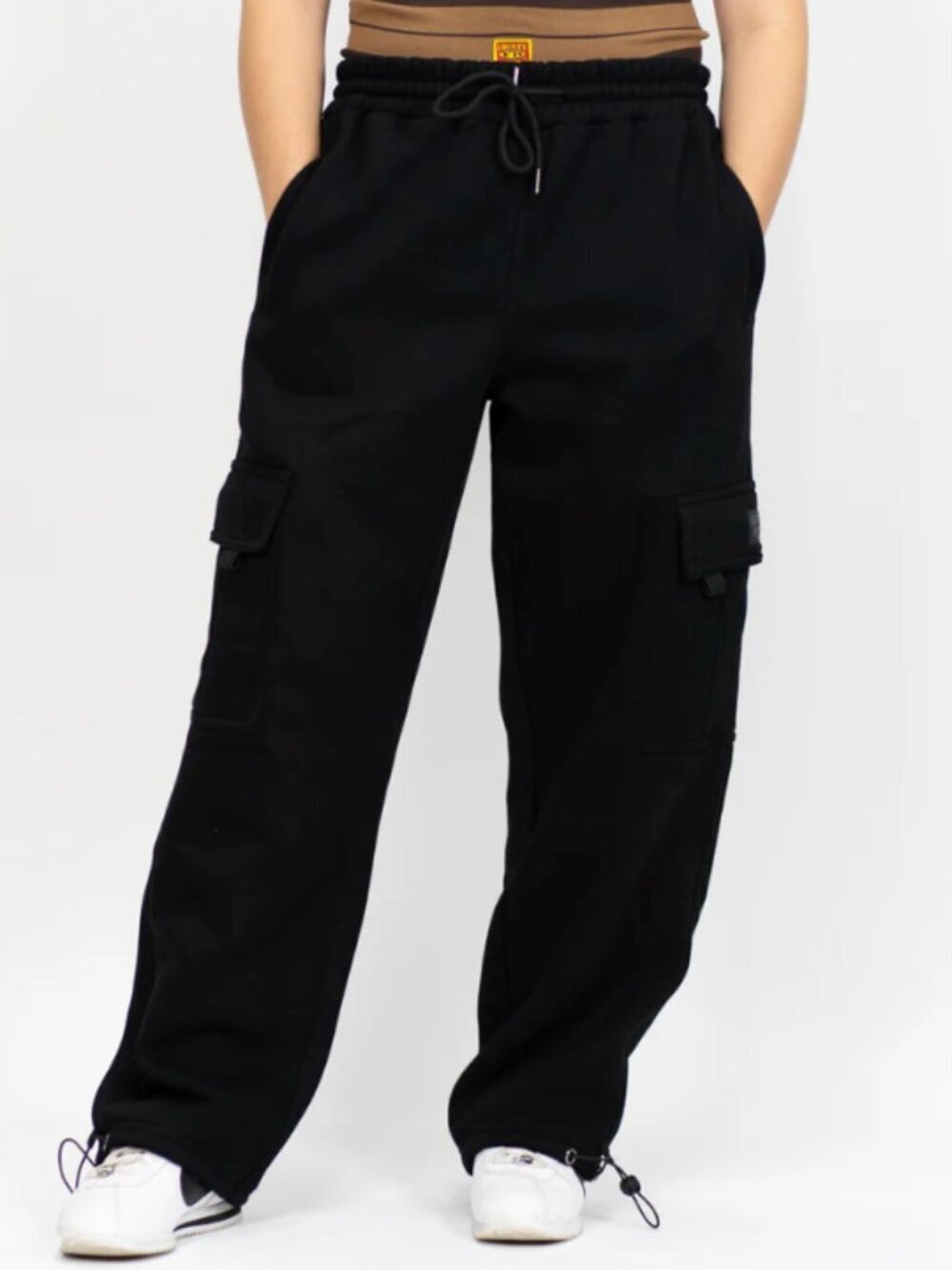 FB County Women's Size Small Heavyweight Baggy Cargo Sweatpants Black Cotton